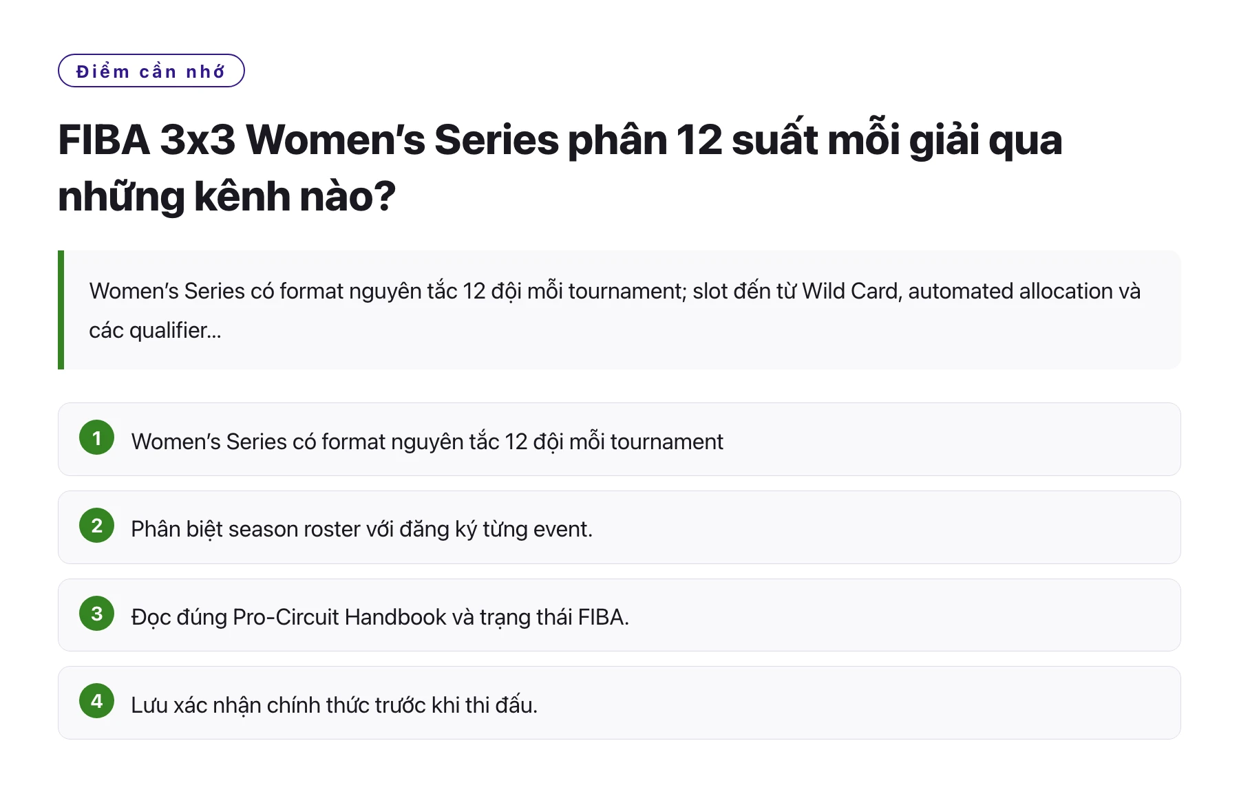 FIBA 3x3 Women’s Series phân 12 suất mỗi giải qua những kênh nào?——全文要点速览