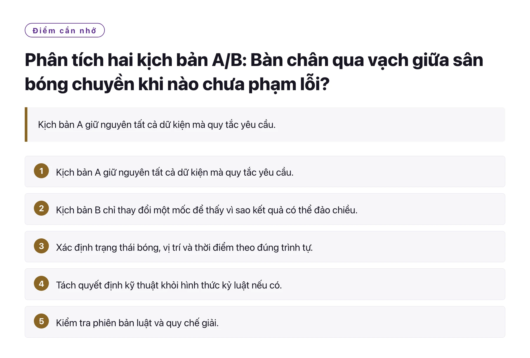 Phân tích hai kịch bản A/B: Bàn chân qua vạch giữa sân bóng chuyền khi nào chưa phạm lỗi?——全文要点速览