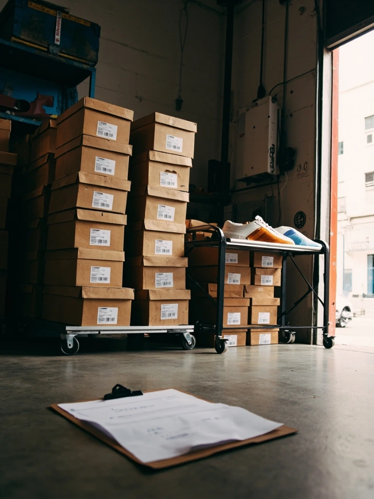 Sample receiving bay with a rolling rack of incoming international shipments